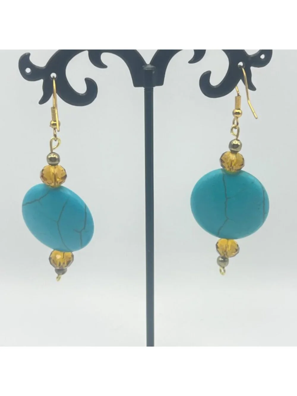 Boho Bracelet Stack Clea Ray Owl Turquoise Howlite Glass Bead Earrings Gold Tone - Picture 6 of 10